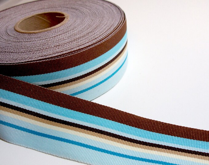 Striped Ribbon, Blue and Brown Stripe Grosgrain Ribbon 1 1/2 Inches ...