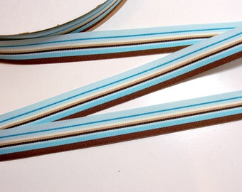 Offray Westbrook Stripe Ribbon, Blue Brown Stripe Grosgrain Ribbon 7/8 inch wide x 10 yards, 239