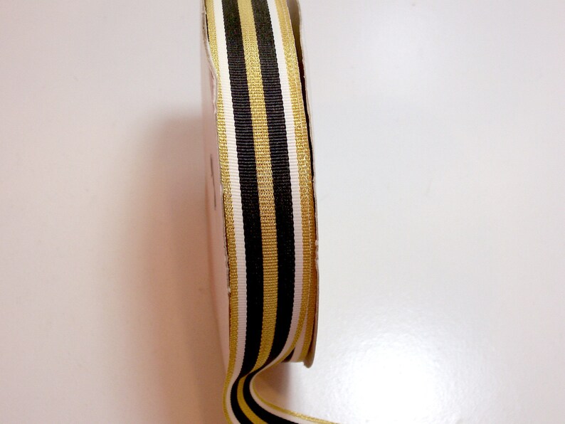 Striped Ribbon Black White and Metallic Gold Stripe Etsy
