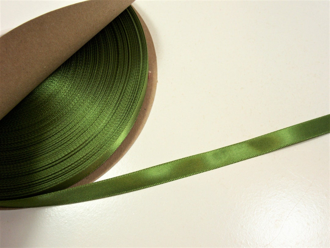 Green Ribbon, Single-faced Moss Green Satin Ribbon 3/8 Inch Wide X