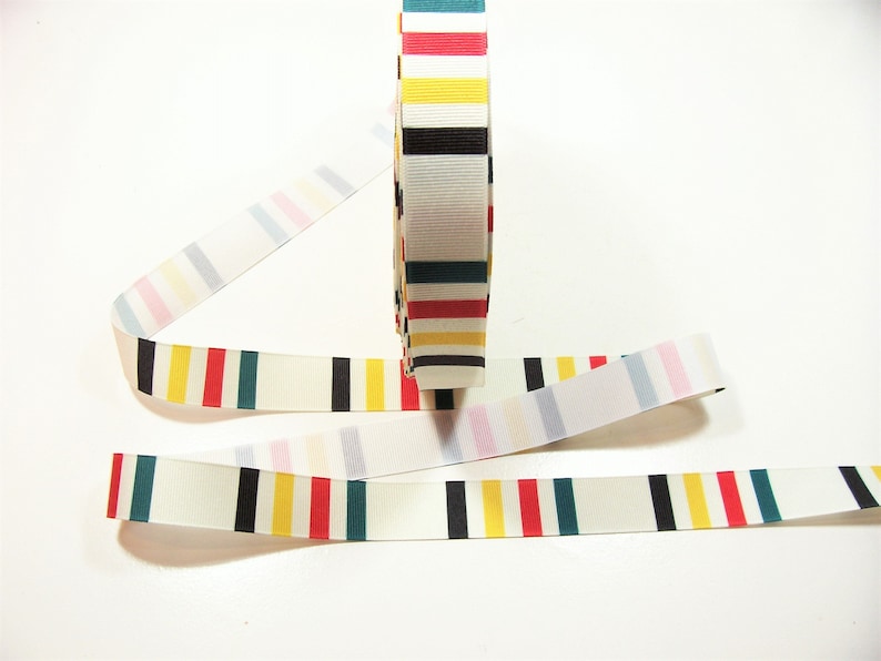 Red Green and Yellow Black Horizontal Stripe Grosgrain Ribbon 1516 inch wide x 10 yards Horizontal Stripe Ribbon in Ivory