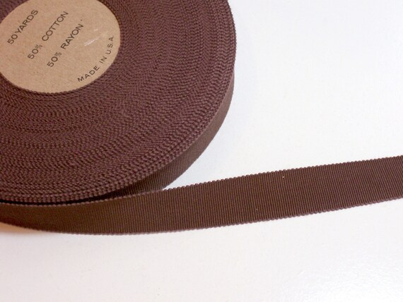 10 yard 5//8/" green tan vtg cotton rayon petersham grosgrain ribbon millinery