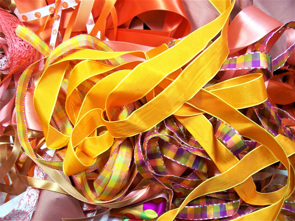 Orange Ribbon Scraps Bag of Assorted Ribbon and Trim Scraps Etsy