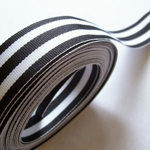 Black and White Stripe Grosgrain Ribbon 1 inch wide x 5 yards, Offray Mono Stripe Ribbon, Bin 57