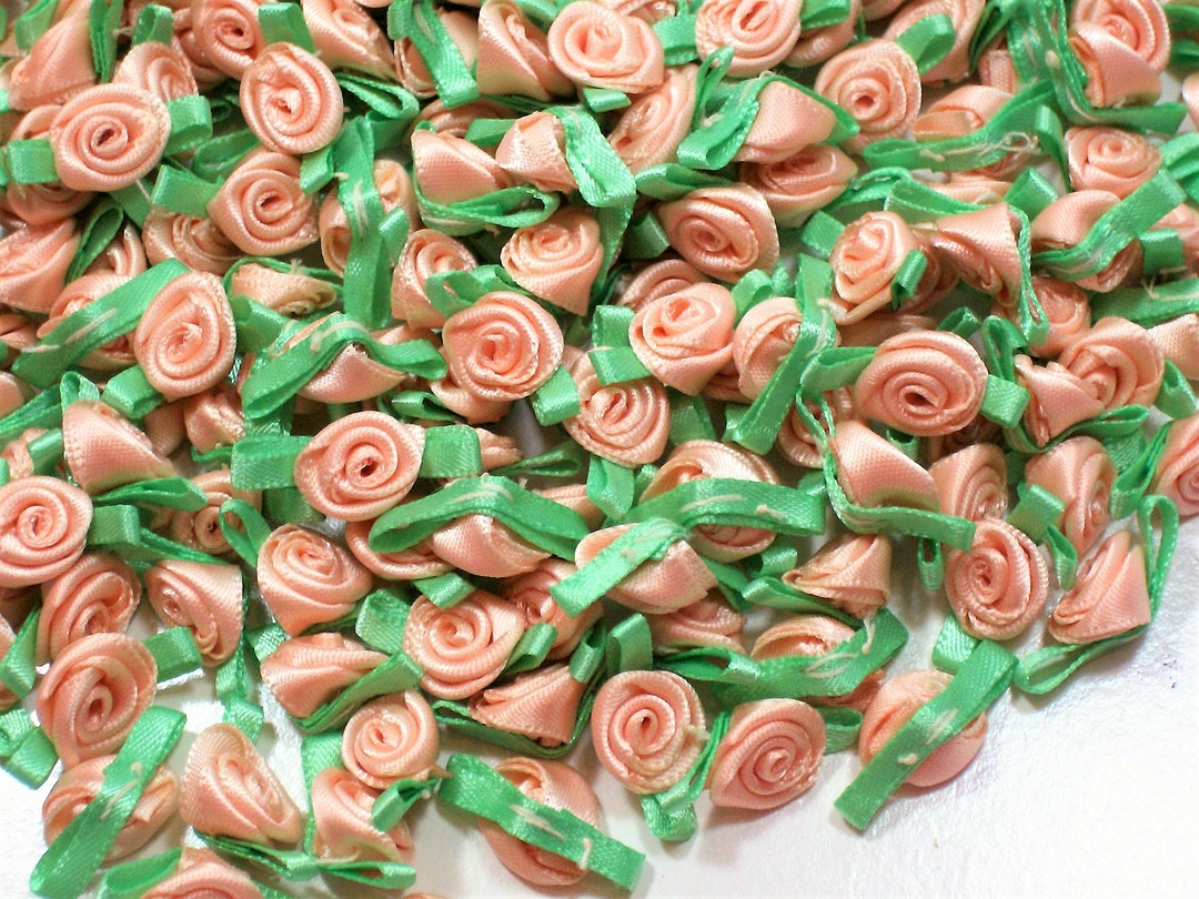 Peach Roses, Peach Flower Appliques, Offray Small Ribbon Rose Satin ...