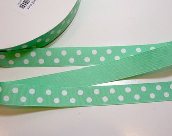 Polka Dot Ribbon, Mint Green and White Polka Dot Grosgrain Ribbon 7/8 inch wide x 10 yards, Offray Ribbon, 345