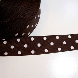 Dunkelbraunes Ripsband, dunkelbraunes und weiss gepunktetes Ripsband 3 cm breit x 10m, Offray Ribbon, Bin 37