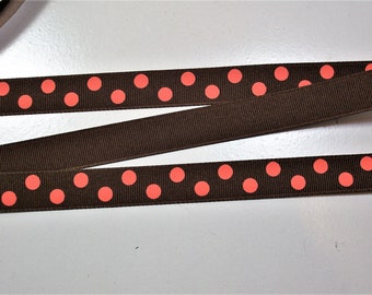 Brown Polka Dot Ribbon, Brown and Orange Grosgrain Ribbon 5/8 inch wide x 10 yards, Schiff Aspirin Dot Ribbon, 431