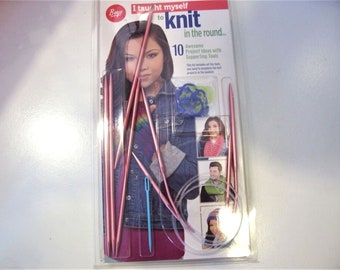 Boye "I taught my self to knit in the round" Kit, 10 Projects, NIP, Knitting Kit