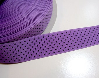 Purple Ribbon, Dark Orchid and Black Confetti Dot Grosgrain Ribbon 1 1/2 inches wide x 10 yards, Schiff Ribbon, SECOND QUALITY FLAWED, 232