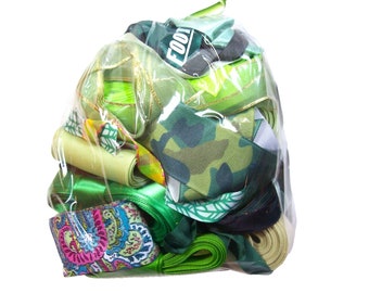 Green Ribbon, Scrap Bag, Bag of Assorted Green Ribbon and Trim Scraps x 1 Pound, Remnant Bag, 1204