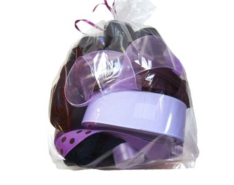 Ribbon Scrap Bag, Scrap Bag of Purple and Black Ribbon x 1 Pound, Ribbon Lot, 513