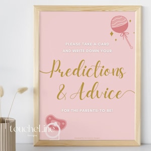 Prédictions et conseils pour les futurs parents baby shower rose moderne et élégant pour filles | A5