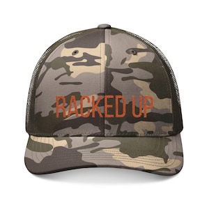Racked Up Embroidered Camo Trucker Hat | Hunting Snapback | Funny Men's Hat | Outdoor Sportsman Cap | Gag Gift for Dad | Richardson 112