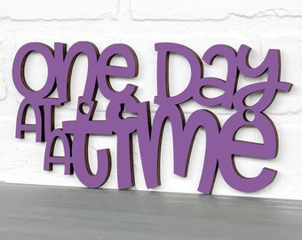 One Day At A Time Sign, Mental Health Awareness Wood Carving Wall Art, Alcoholics Anonymous Sobriety Gift for Men, small wooden wall decor