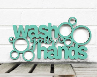 Wash Your Hands Laser Carved Wood Wall Art, Bathroom Wall Decor Wood Signs Sayings, Popular kids bathroom signs, cute small bathroom Decor