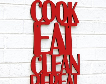 Cook Eat Clean Repeat funny Carved wood wall art kitchen sign, 60th birthday gifts for women, wooden Baking lovers gift, kitchen wall decor