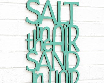 Salt In The Air Sand in my Hair, Beach Wood Sign, Ocean Theme Sign, Wood Sea Sign, Wood Beach Decor, Wood Sign Decor, Wood Word Sign