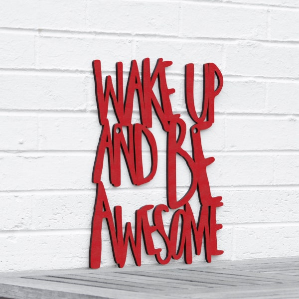 Wake Up And Be Awesome Laser Carved Wood Wall Art Sign, Self Love Wooden Quote Wall Hanging, Positive Quote Classroom Wall Decor for Teacher