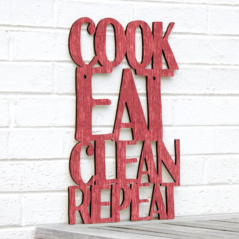 Cook Eat Clean Repeat funny Carved wood wall art kitchen sign, 60th birthday gifts for women, wooden Baking lovers gift, kitchen wall decor image 5