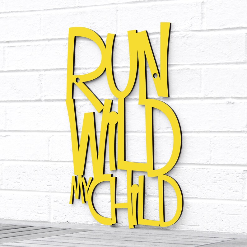 Run Wild my Child Carved Wood Sign, Wild One Birthday Boy Decoration, Woodland Nursery Decor Boy, Safari Nursery Wood Carving Wall Art Decor Yellow