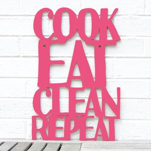 Cook Eat Clean Repeat funny Carved wood wall art kitchen sign, 60th birthday gifts for women, wooden Baking lovers gift, kitchen wall decor image 7