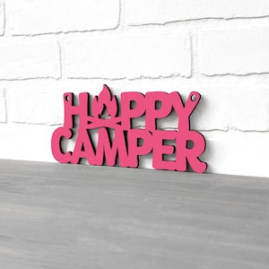 Happy Camper Wood Camping Signs, Wood Wall Art Camper Decor Wall Hanging, Modern Woodwork Rv Accessories, Lake Summer Quotes Wooden Signs Magenta