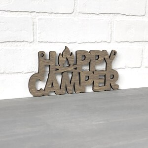 Happy Camper Wood Camping Signs, Wood Wall Art Camper Decor Wall Hanging, Modern Woodwork Rv Accessories, Lake Summer Quotes Wooden Signs Weathered Brown