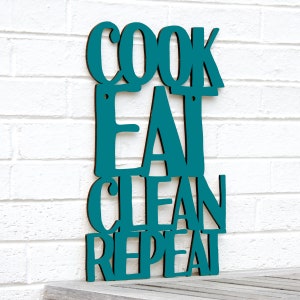 Cook Eat Clean Repeat funny Carved wood wall art kitchen sign, 60th birthday gifts for women, wooden Baking lovers gift, kitchen wall decor image 8