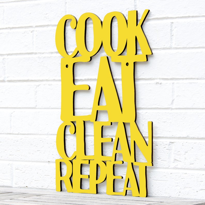 Cook Eat Clean Repeat funny Carved wood wall art kitchen sign, 60th birthday gifts for women, wooden Baking lovers gift, kitchen wall decor image 9