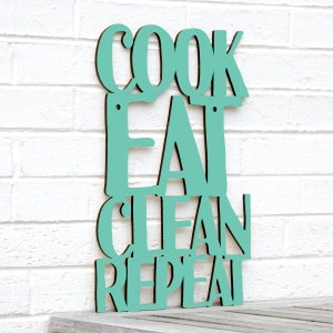 Cook Eat Clean Repeat funny Carved wood wall art kitchen sign, 60th birthday gifts for women, wooden Baking lovers gift, kitchen wall decor image 10