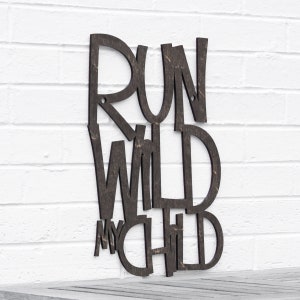 Run Wild my Child Carved Wood Sign, Wild One Birthday Boy Decoration, Woodland Nursery Decor Boy, Safari Nursery Wood Carving Wall Art Decor Weathered Ebony