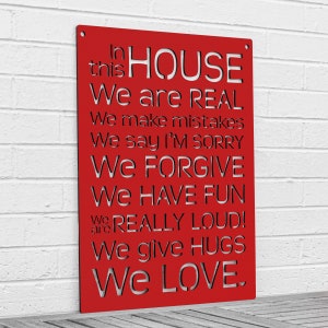 House Rules Carved Wood Wall Art Sign, Say Sorry Make Mistakes Be Real Forgive Others Laugh and Love, Large Wall Decor for Home Family Room image 9