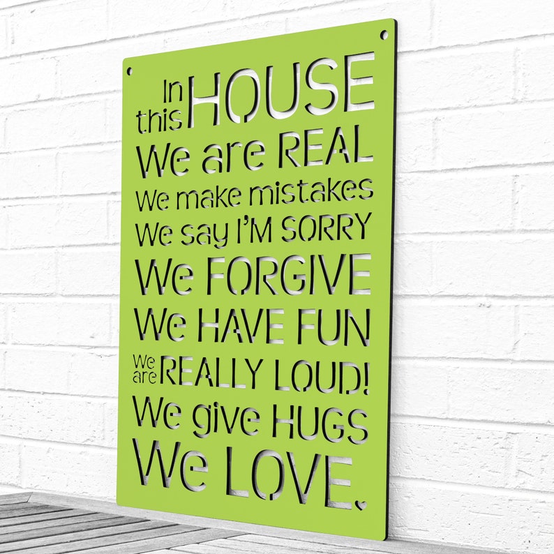 House Rules Carved Wood Wall Art Sign, Say Sorry Make Mistakes Be Real Forgive Others Laugh and Love, Large Wall Decor for Home Family Room image 6
