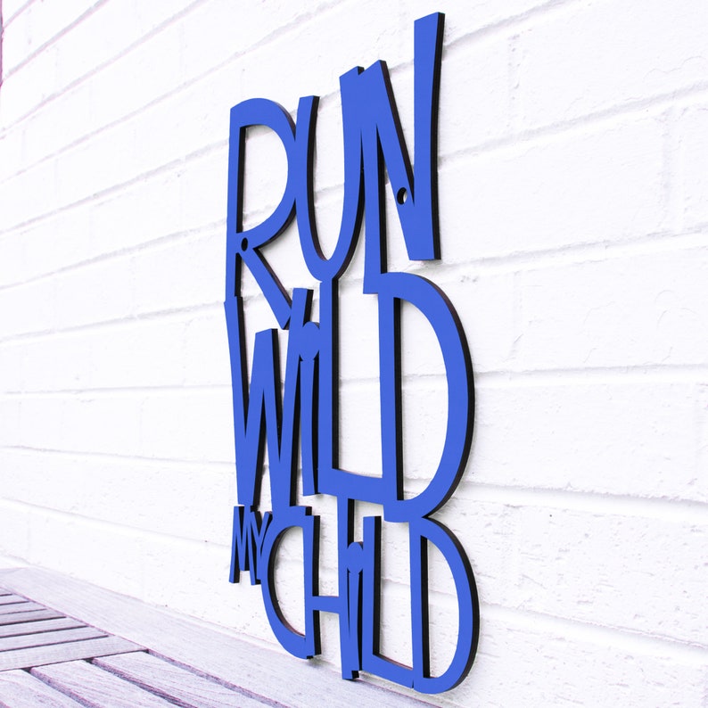 Run Wild my Child Carved Wood Sign, Wild One Birthday Boy Decoration, Woodland Nursery Decor Boy, Safari Nursery Wood Carving Wall Art Decor Blue