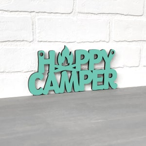 Happy Camper Wood Camping Signs, Wood Wall Art Camper Decor Wall Hanging, Modern Woodwork Rv Accessories, Lake Summer Quotes Wooden Signs Turquoise