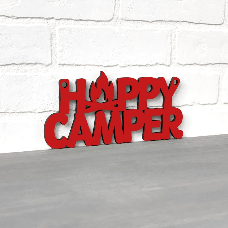 Happy Camper Wood Camping Signs, Wood Wall Art Camper Decor Wall Hanging, Modern Woodwork Rv Accessories, Lake Summer Quotes Wooden Signs Red