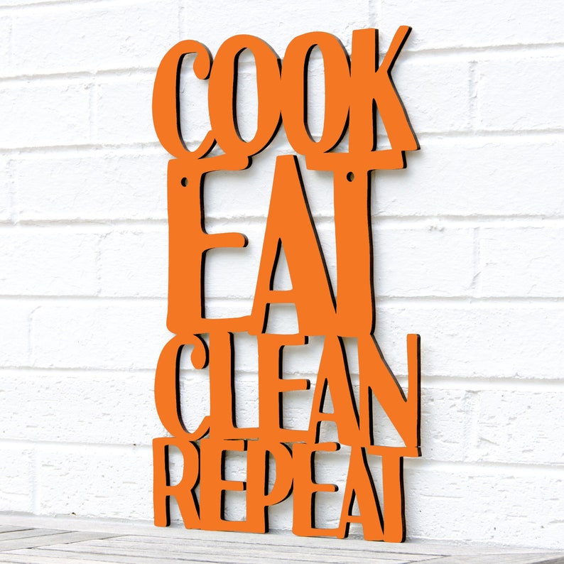 Cook Eat Clean Repeat funny Carved wood wall art kitchen sign, 60th birthday gifts for women, wooden Baking lovers gift, kitchen wall decor image 3