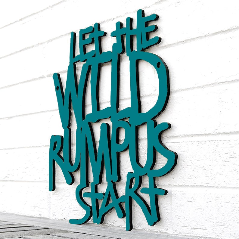 Let The Wild Rumpus Start Wood Wall Art, Where The Wild Things Are Nursery Decor, Toddler Boy Playroom Sign, Maurice Sendak Childrens Book Teal