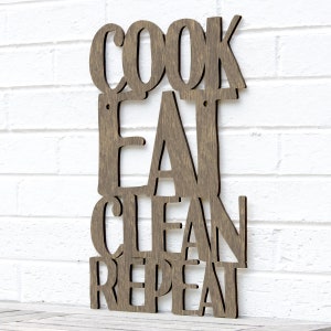 Cook Eat Clean Repeat funny Carved wood wall art kitchen sign, 60th birthday gifts for women, wooden Baking lovers gift, kitchen wall decor image 6