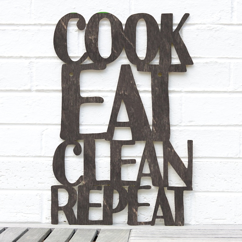 Cook Eat Clean Repeat funny Carved wood wall art kitchen sign, 60th birthday gifts for women, wooden Baking lovers gift, kitchen wall decor image 4