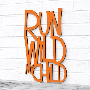 Run Wild my Child Carved Wood Sign, Wild One Birthday Boy Decoration, Woodland Nursery Decor Boy, Safari Nursery Wood Carving Wall Art Decor Orange