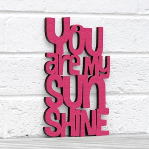 You Are My Sunshine Wood Wall Art Sign, Gender Neutral Baby Shower Nursery Gift For Expecting Mom, Carved Wood Wall Art Kids Bedroom Decor Magenta