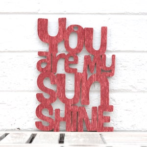 You Are My Sunshine Wood Wall Art Sign, Gender Neutral Baby Shower Nursery Gift For Expecting Mom, Carved Wood Wall Art Kids Bedroom Decor weathered red