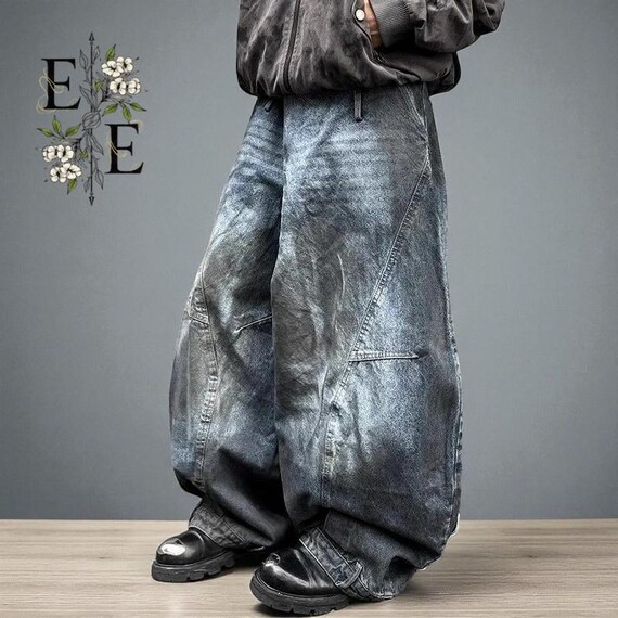 Y2K Reverse-wash Wide Leg Jeans: Vintage Distressed Denim - Etsy 
