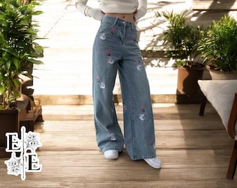 Stylish Baggy Trousers | Women's High Waist Denim Pants | Streetwear Outfit | Birthday Gift