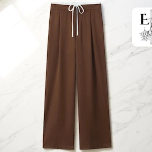 Double Waistband Wide-Leg Pants | High-Waisted Lounge Trousers for Women | Drawstring Casual Legwear with Pockets | Relaxed Fit Bottoms