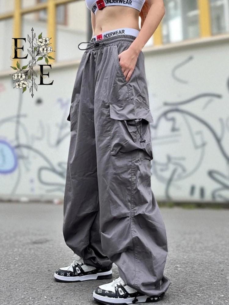 Y2K Parachute Cargo Pants: Women's Oversized Pocket Streetwear - Etsy