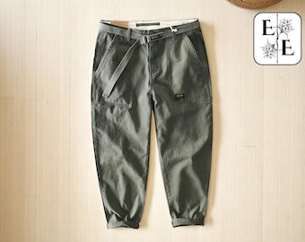 Men's Cotton Utility Trousers: Relaxed Fit Workwear Pants, Streetwear Pant, Summer Outfit