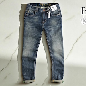Men&#39;s Slim Fit Jeans | Dark Blue Stretch Denim | Straight Leg Pants | Waist Embroidery Detail | Classic Cityboys Style | Everyday Trend Wear